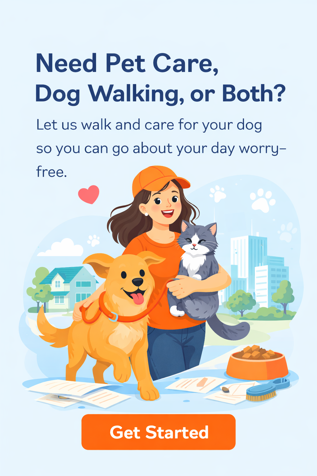 AI landing page demo graphic for pet care and dog walking services